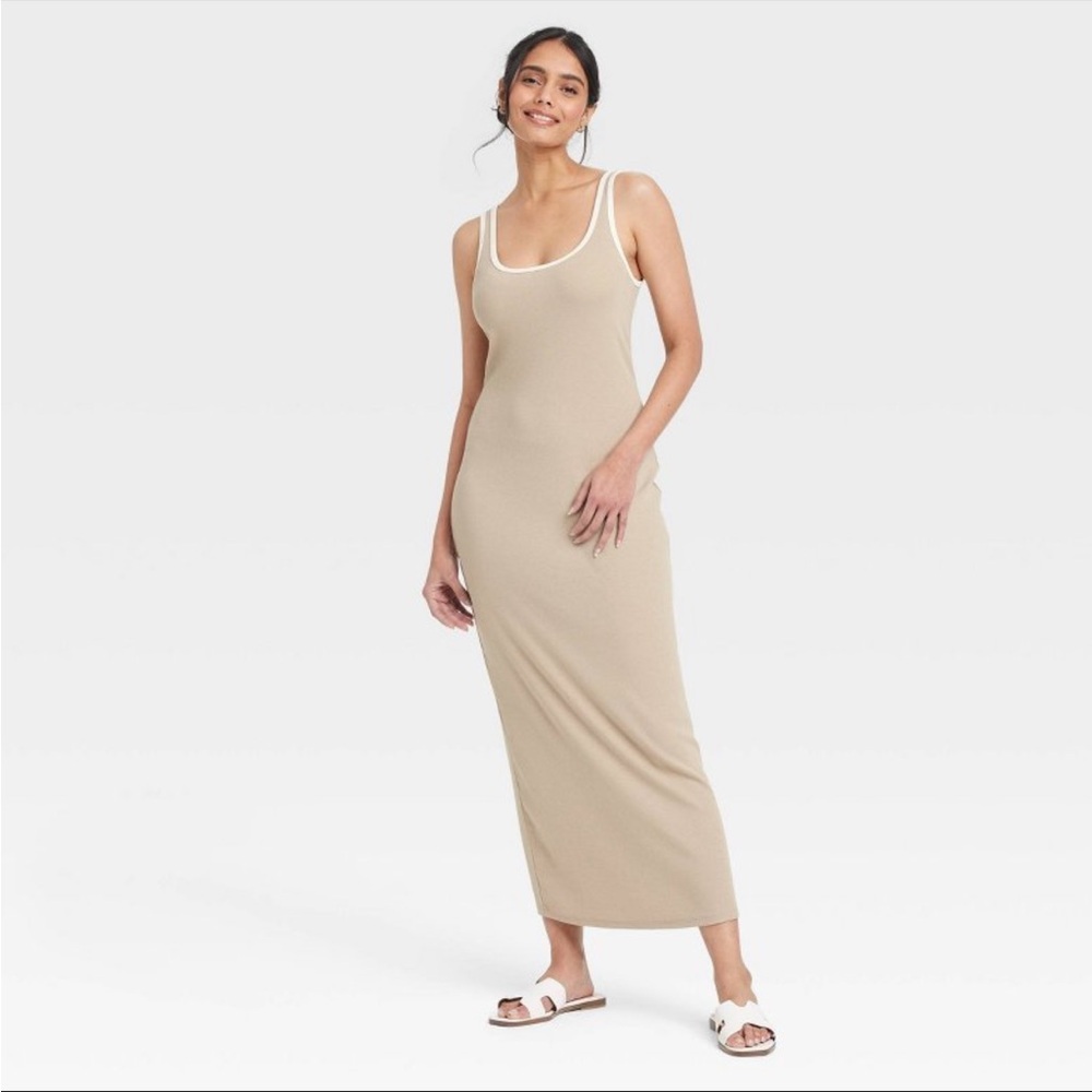 A New Day Women’s Knit Tank Ribbed Midi Dress Pullover Sleeveless Tan Size XS